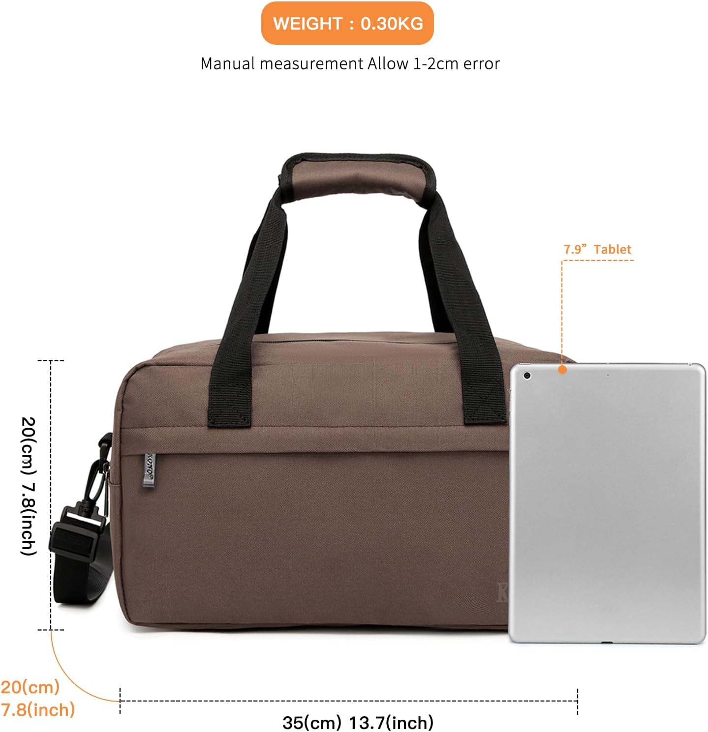 Kono Travel Duffel Bag 14L Under Seat Carry-on Bag Sports Tote Gym Bag Weekender Overnight Bags 13.78"x7.87"x7.87" Brown