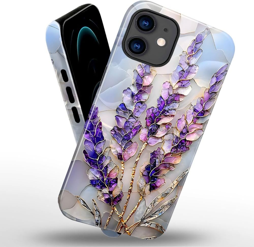 Case for iPhone 11 - Slim Fit Anti-Scratch Phone Case for Girl Women - Lavender Stained Glass Purple Floral (Glossy)