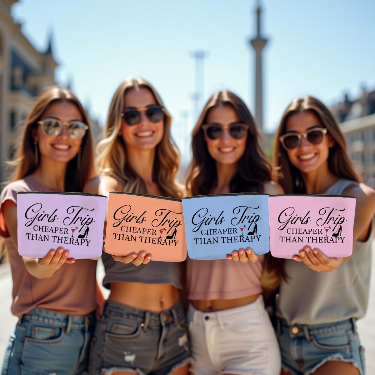 4 PCS Girls Weekend Gifts Girls Trip Gifts Favors Girls Trip Makeup Bag Girls Trip Bag for Women Girls Weekend Gifts Ideas for Sister Weekender Bag for Women Cosmetic Bag Holiday Vacation Christmas