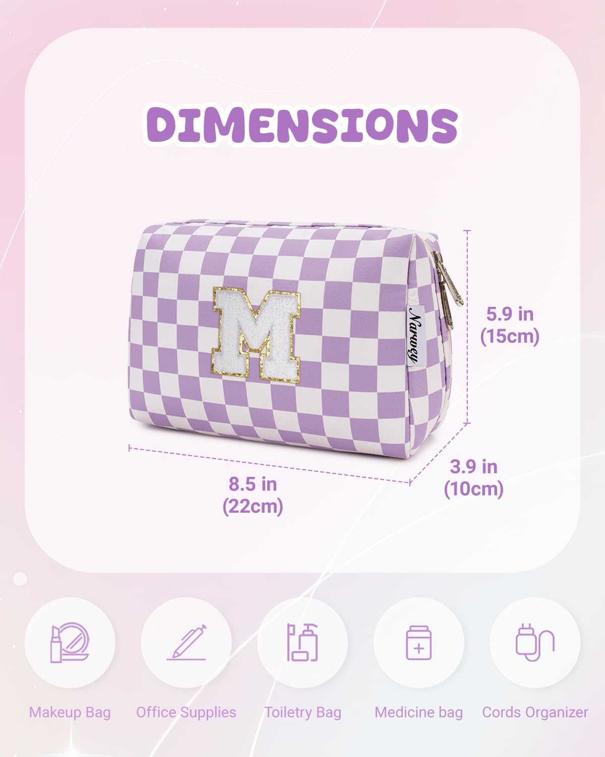 Narwey Birthday Gifts for Women Girls, Initial Makeup Bag for Bridesmaid Teacher Sister Friend Graduation Gifts, Personalized Monogram Cosmetic Toiletry Bag, Teen Girls Trendy Stuff (Purple M)