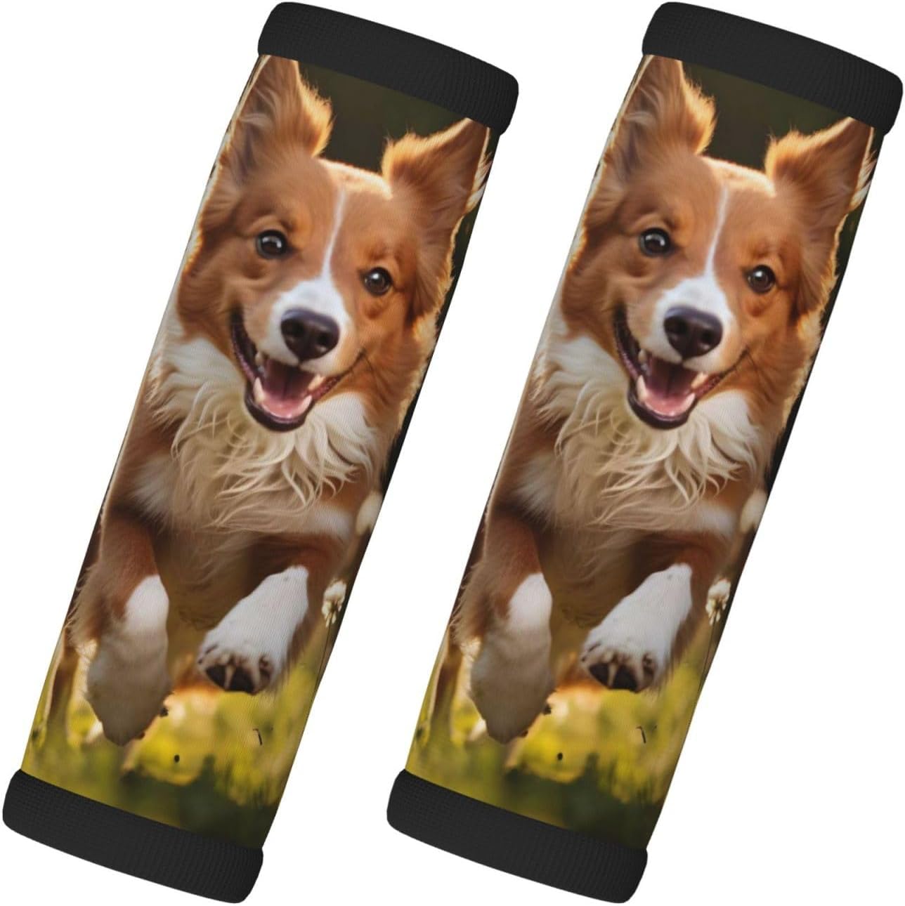 Luggage Handle Wraps Cute Running Dog Floral Luggage Identifiers Soft Neoprene Luggage Handle Wraps For Suitcase Trolley Handle Grip Cover 2 Pack Luggage Tags