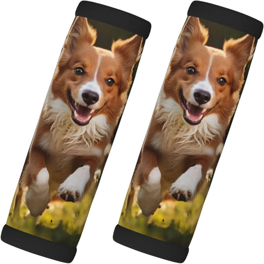 Luggage Handle Wraps Cute Running Dog Floral Luggage Identifiers Soft Neoprene Luggage Handle Wraps For Suitcase Trolley Handle Grip Cover 2 Pack Luggage Tags