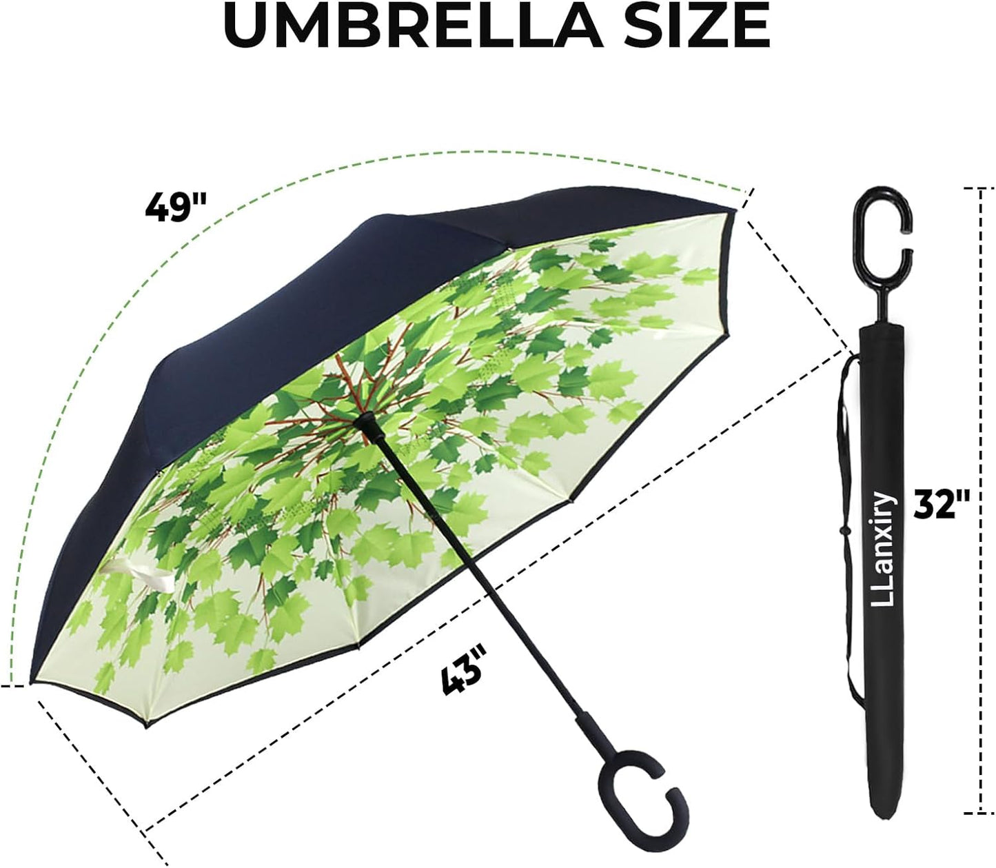 LLanxiry Windproof Inverted Umbrella, Large Reverse Umbrellas for Rain with C-shaped Handle Big Upside Down Inside Out Umbrella for Women & Men