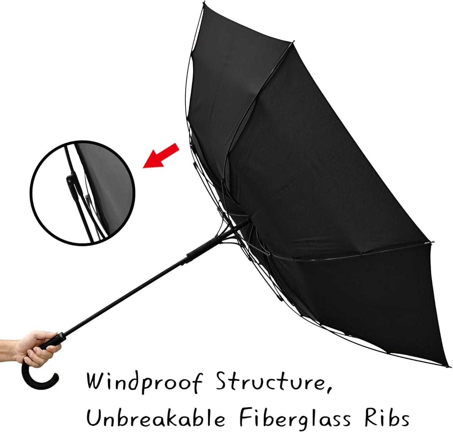 Large Stick Umbrella Windproof Automatic Open 50 Inch Umbrella with Hook Handle,Over Sized J Handle Umbrellas for Men and Women,Windproof Unbreakable Stick Rain Golf Umbrella.