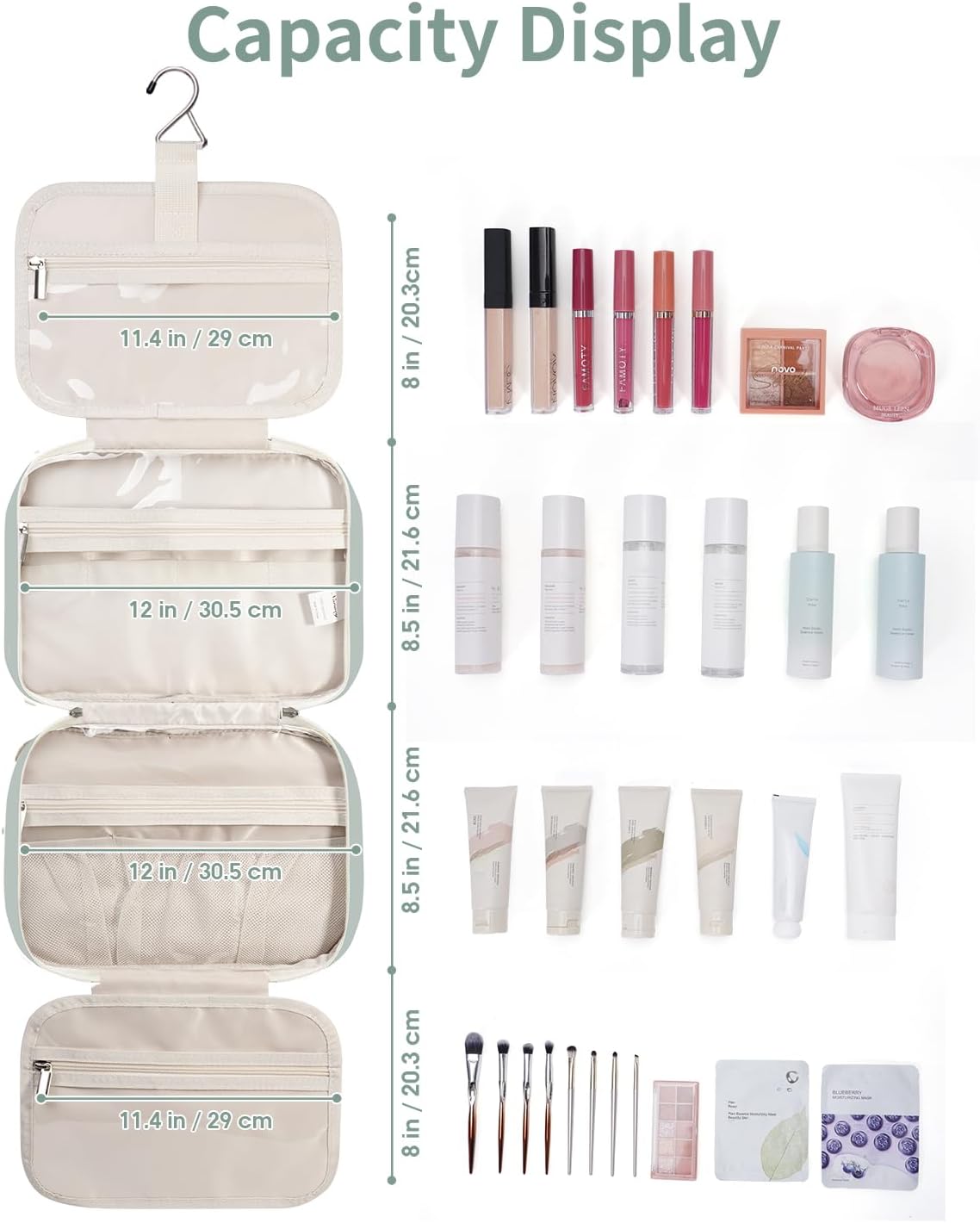 Narwey Travel Toiletry Bag for Women Large Hanging Makeup Bag Organizer Toiletries Bag for Full