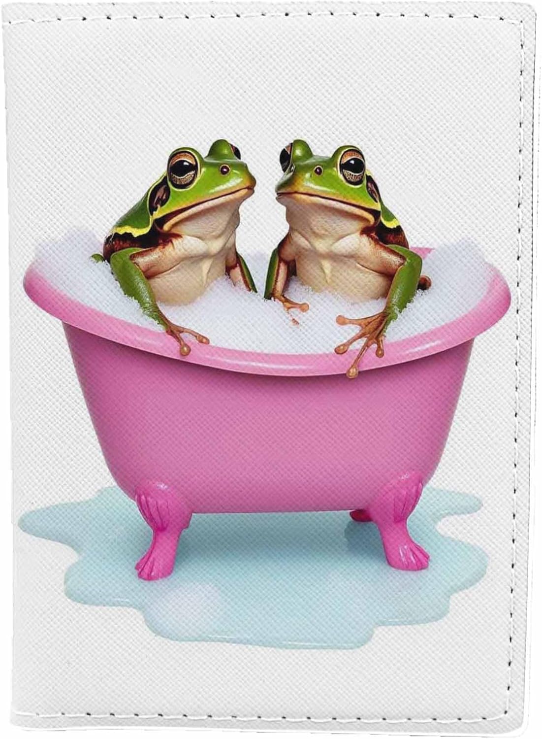 Pet Frogs Passport Holder for Travel Enjoy Soapy Bubblebath Bright Pink Bathtub PU Leather Passport