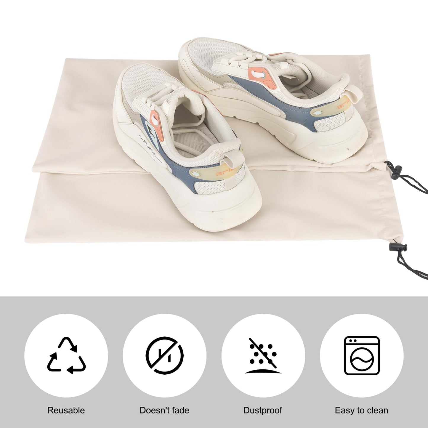8 Pcs Single Shoe Bags for Travel with Drawstring,18"X9",Beige