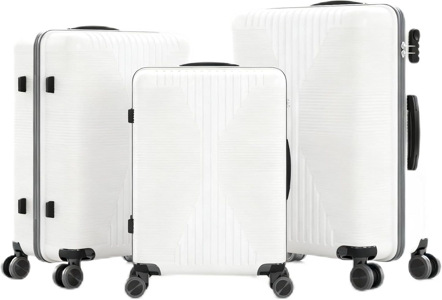 Karl home Luggage Sets 3 Piece, PP Hard Case Suitcase Set with Built-in Lock Spinner Wheels, Lightweight Durable Carry on Luggage for Business Travel - White (20"/24"/28")