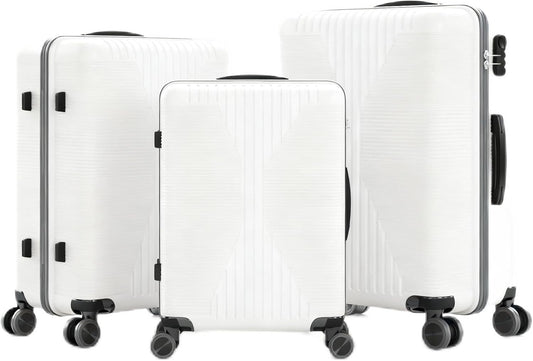 Karl home Luggage Sets 3 Piece, PP Hard Case Suitcase Set with Built-in Lock Spinner Wheels, Lightweight Durable Carry on Luggage for Business Travel - White (20"/24"/28")