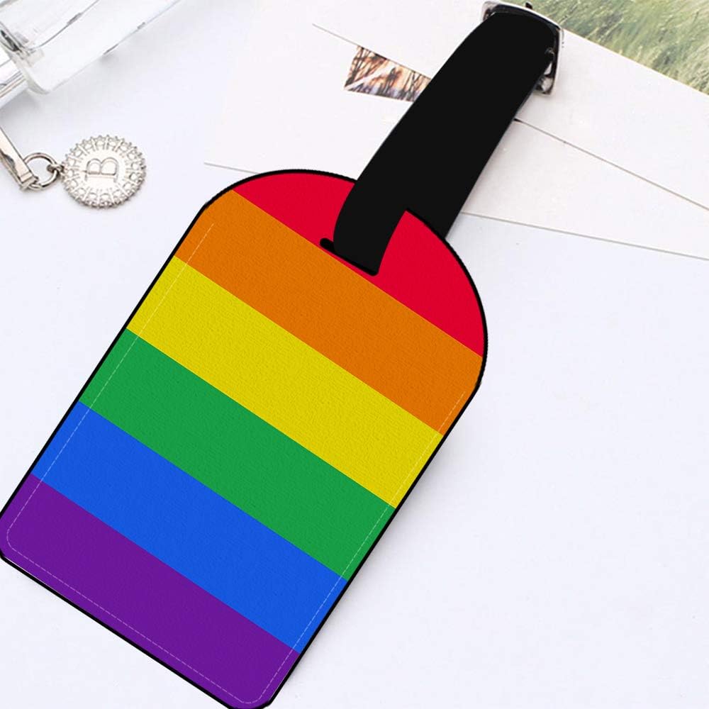 Rainbow Pride Gay Lesbian Contemporary Luggage ID Tag Carry-On Cards Leather Luggage Tag Suitcase Label - 1 pack