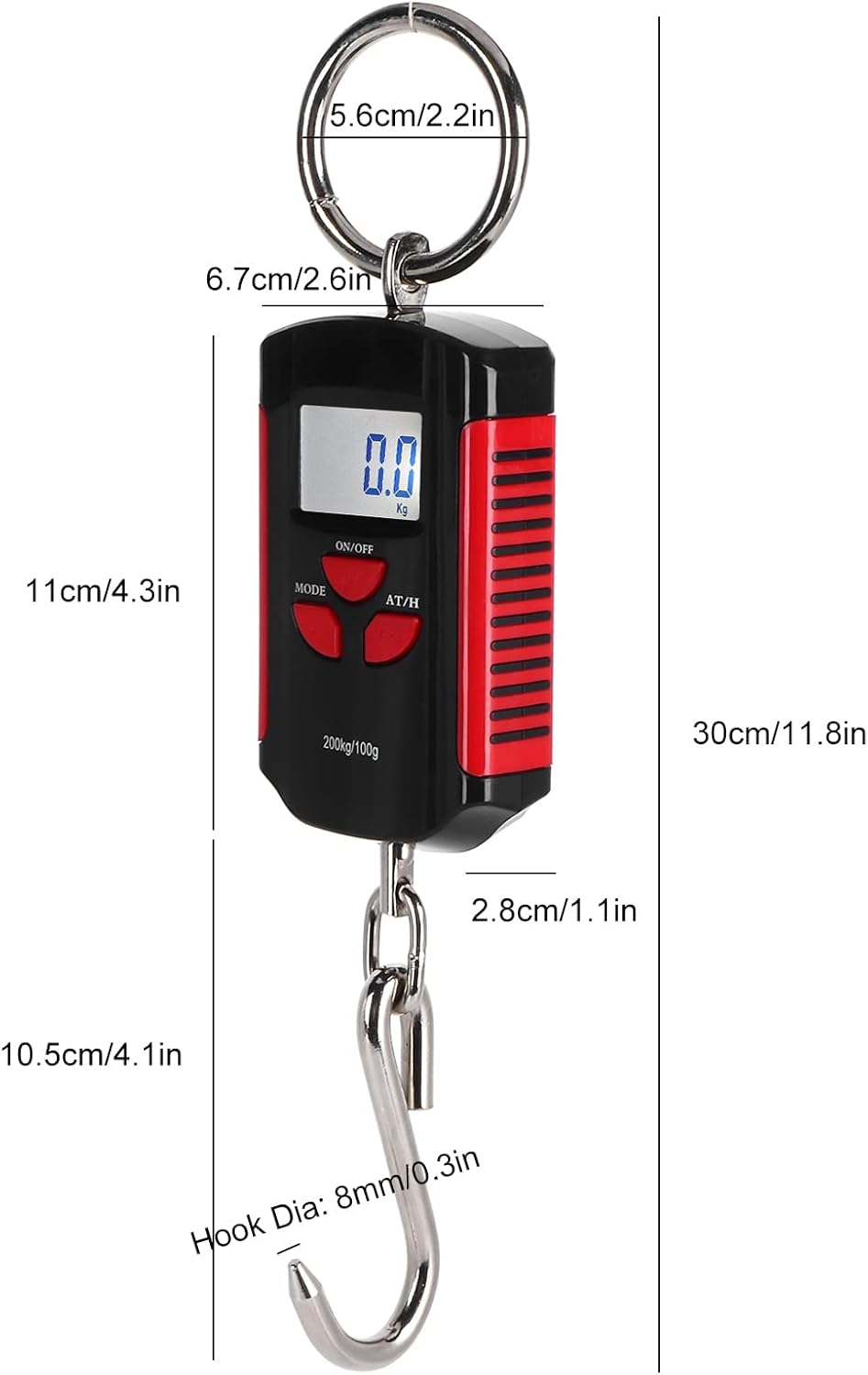 Digital Fish Scale, 200kg Digital Hanging Scale with Hook Backlit LCD Display Travel Accessories for Portable Hanging Baggage (Red)
