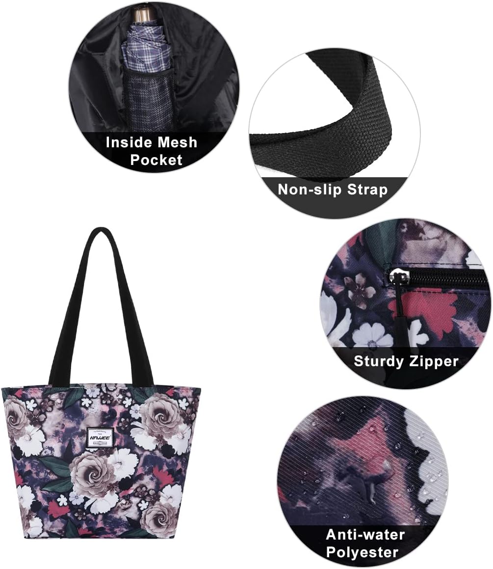 Tote Bag with Zipper for Women Inside Mesh Pocket Heavy Duty Casual Anti-water Cloth Travel Shoulder Handbag