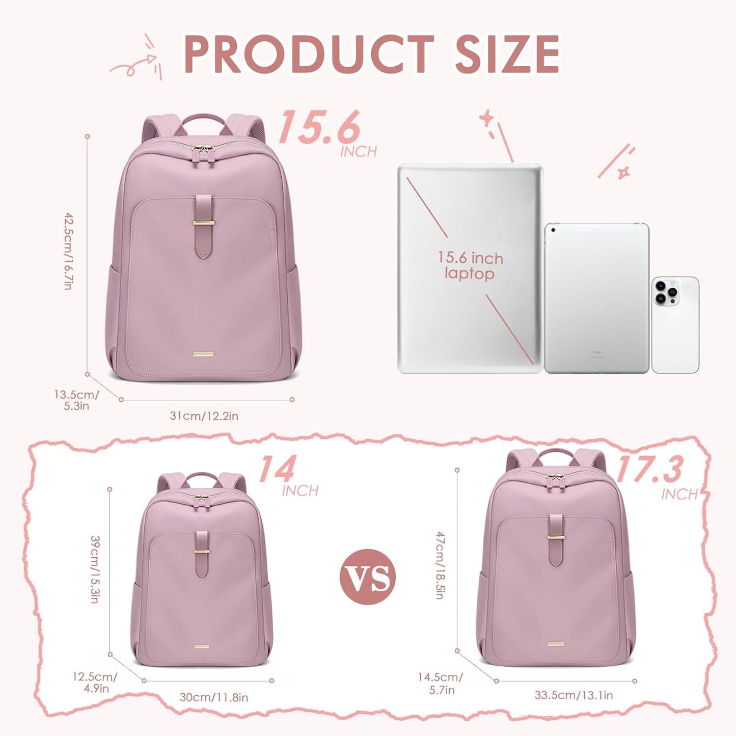Laptop Backpack for Women,Casual Work Business Backpacks Purse Carry on Travel Backpack,15.6 Inch,Pinkish purple