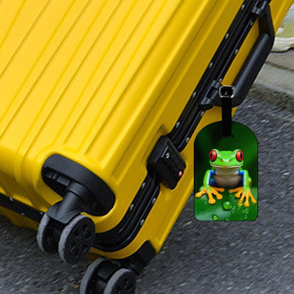 Green Red Eyed Tree Frog Luggage Tag Tropical Rainforest Luggage Tag Suitcase ID Leather Travel Bag Label - 1 pack