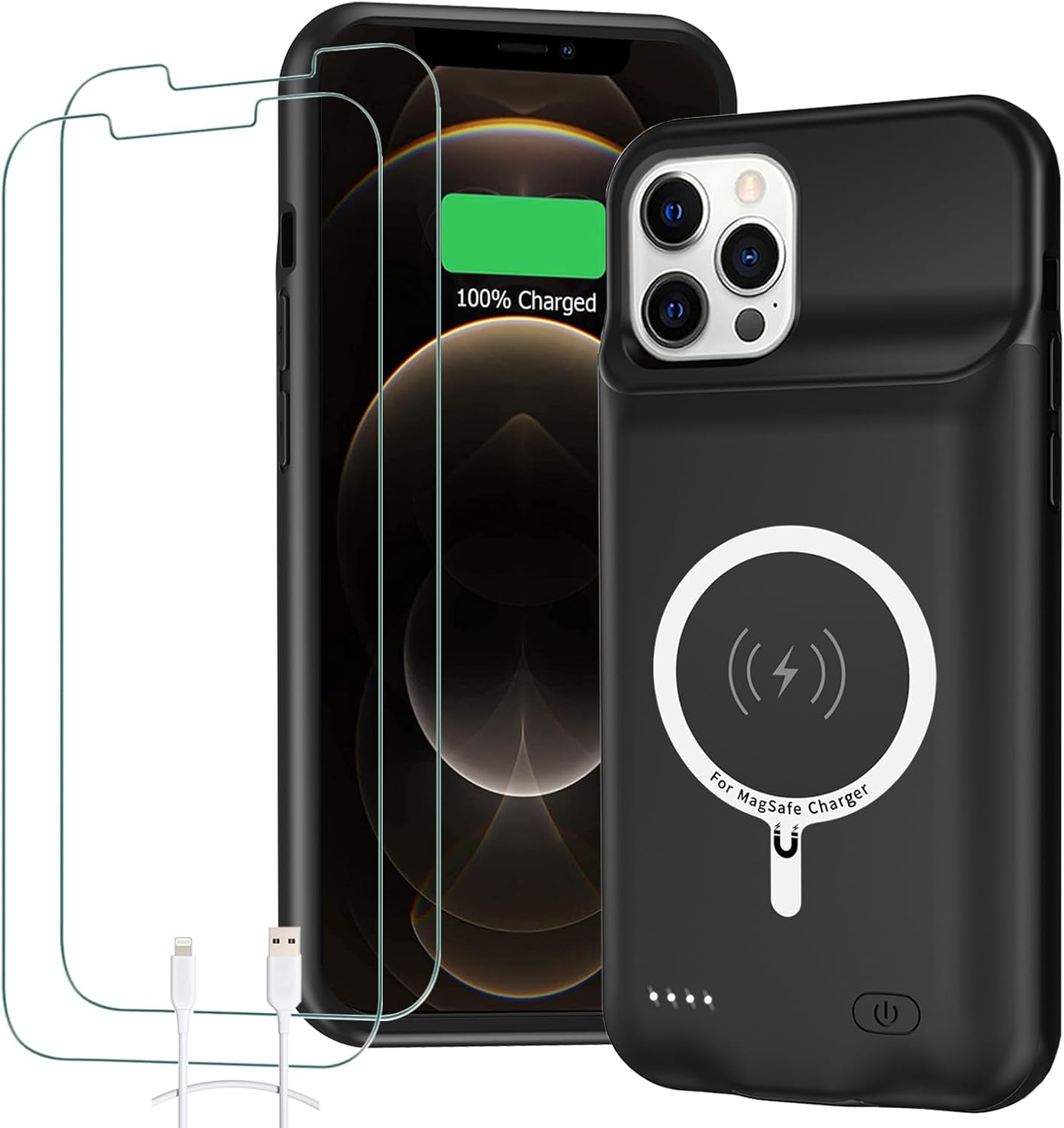 Battery Case for iPhone 12 Pro Max, 10800mAh High Capacity Rechargeable Smart Portable Charger Case Extended Battery Pack with iPhone 12 Pro Max (6.7 inch) Wireless Charging Case Support Carplay-Black