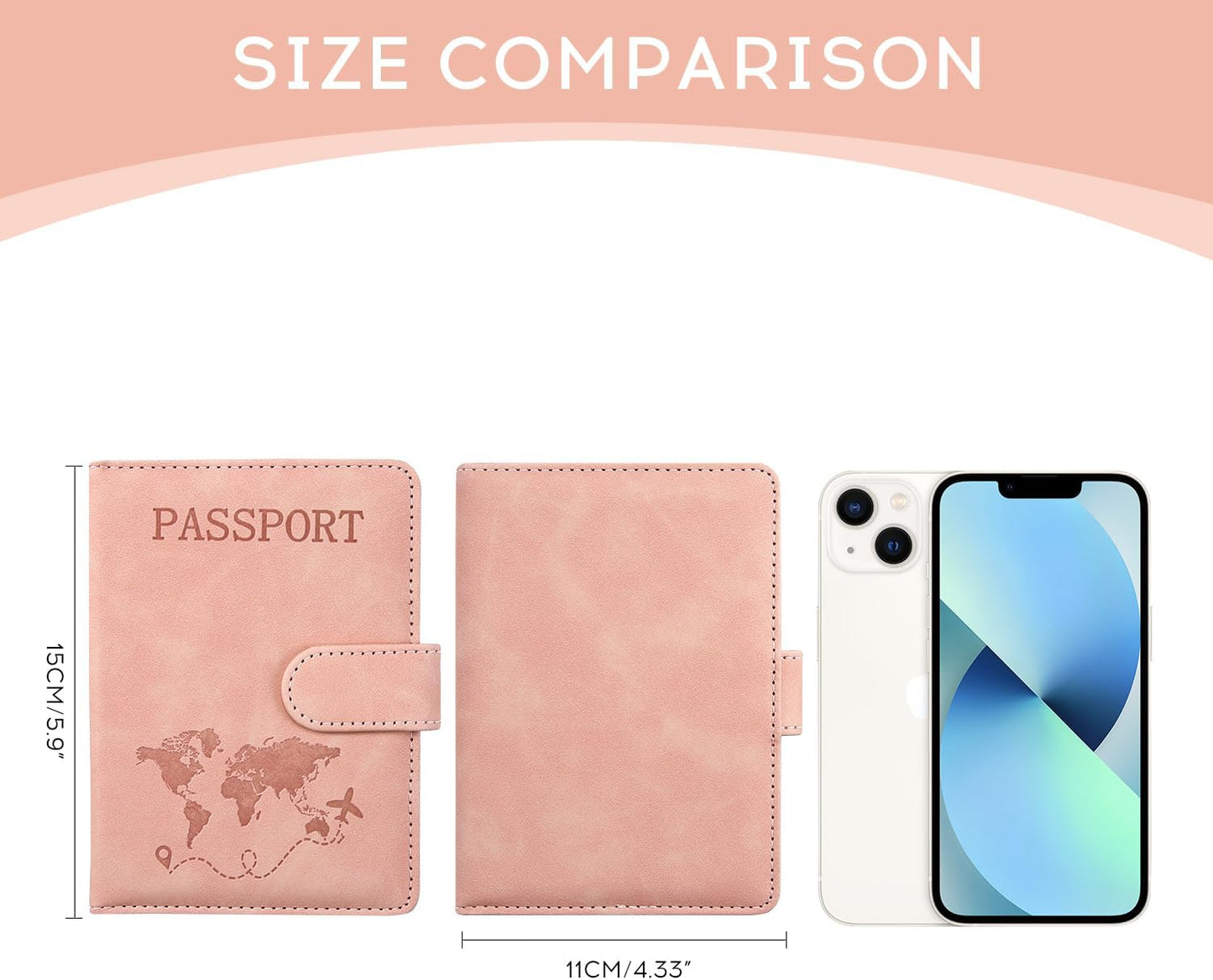 ILIYAH-Passport Cover-Passport Holder Travel Wallet-RFID Blocking Passport Case Travel Accessories Card Holder Wallet Unisex Travel Gifts(Pink)