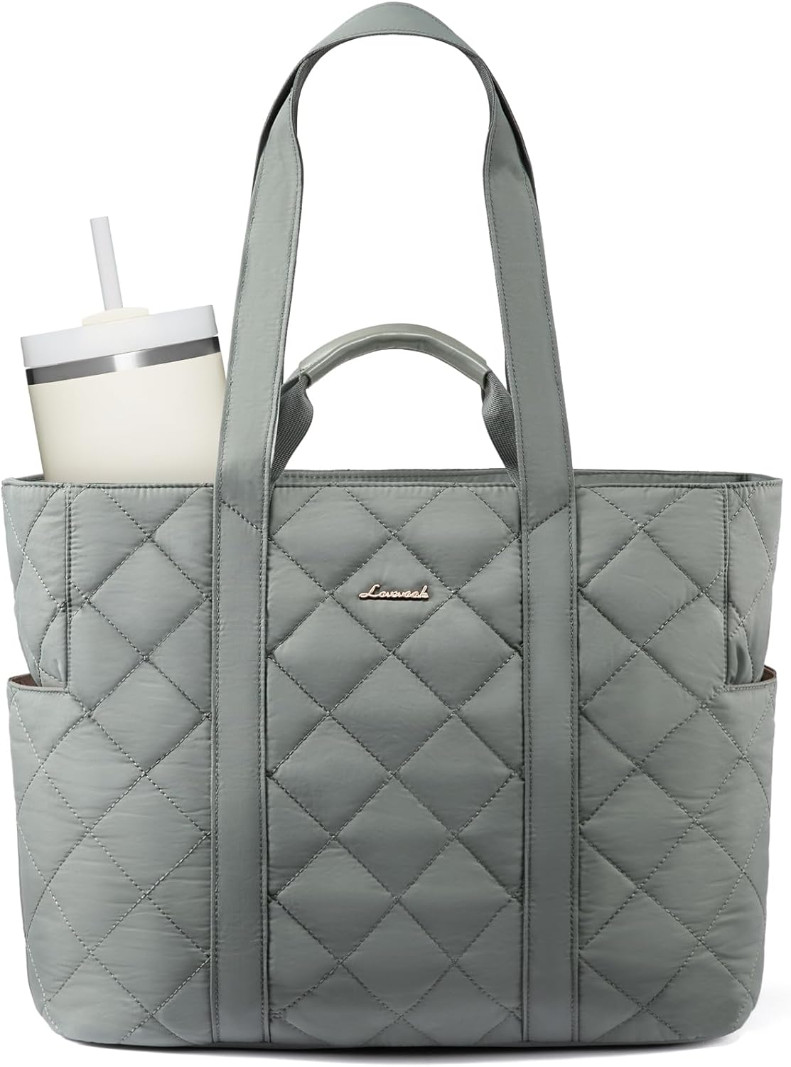 LOVEVOOK Laptop Tote Bag for Women,Quilted Puffer Laptop Bag Purse Computer Travel Work Tote Bags for Women with Zipper