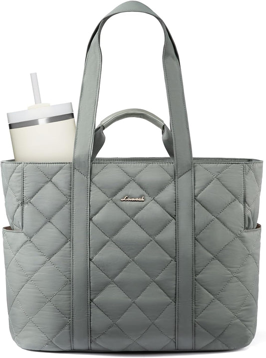 LOVEVOOK Laptop Tote Bag for Women,Quilted Puffer Laptop Bag Purse Computer Travel Work Tote Bags for Women with Zipper