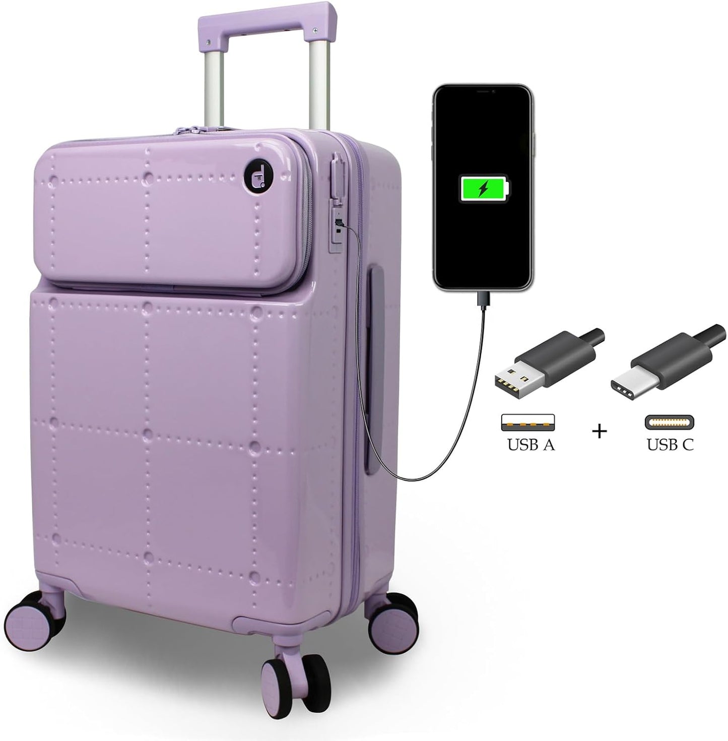 World Traveler Dejuno Smart 20-Inch Carry-On Luggage with USB Ports - Lavender