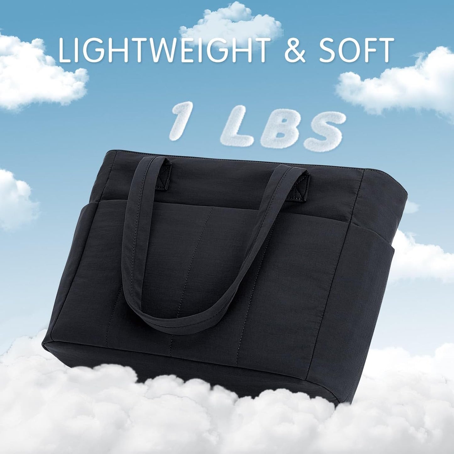 Tote Bag for Women, 15.6 Inch Waterproof Lightweight Puffer Computer Travel Work Tote Bag with Strap Teacher Nurse Laptop Briefcase Shoulder Bag, Black