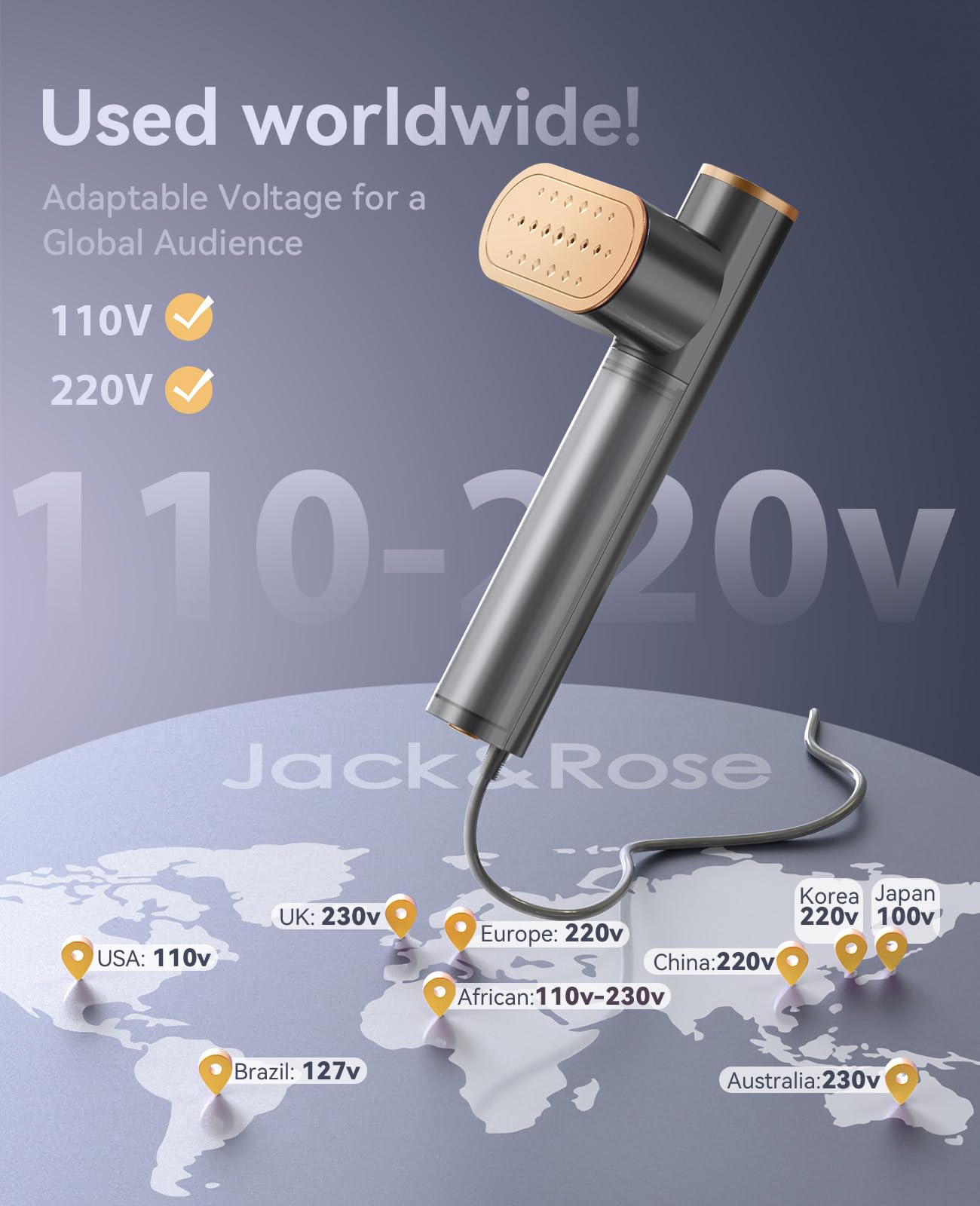 Jack ＆ Rose Travel Steamer for Clothes,100-220V Portable Iron,15s Heat Up,Steamer ＆ Iron 2 In 1