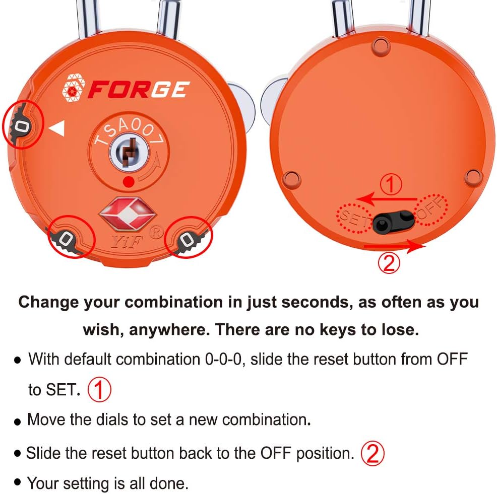 Forge Quality TSA Approved Luggage Locks for Travel Accessories, Suitcase, Pelican case, Set Your own Combination, Zinc Alloy Body-Cable Locks Orange 2 Locks