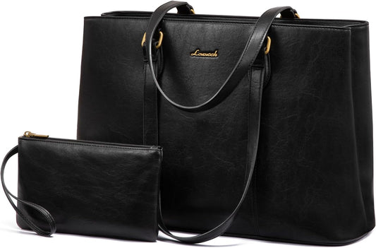 LOVEVOOK Laptop Tote Bag for Women,Work Tote with Wristlet,PU Leather Computer Bag for Teacher,Office, Daily