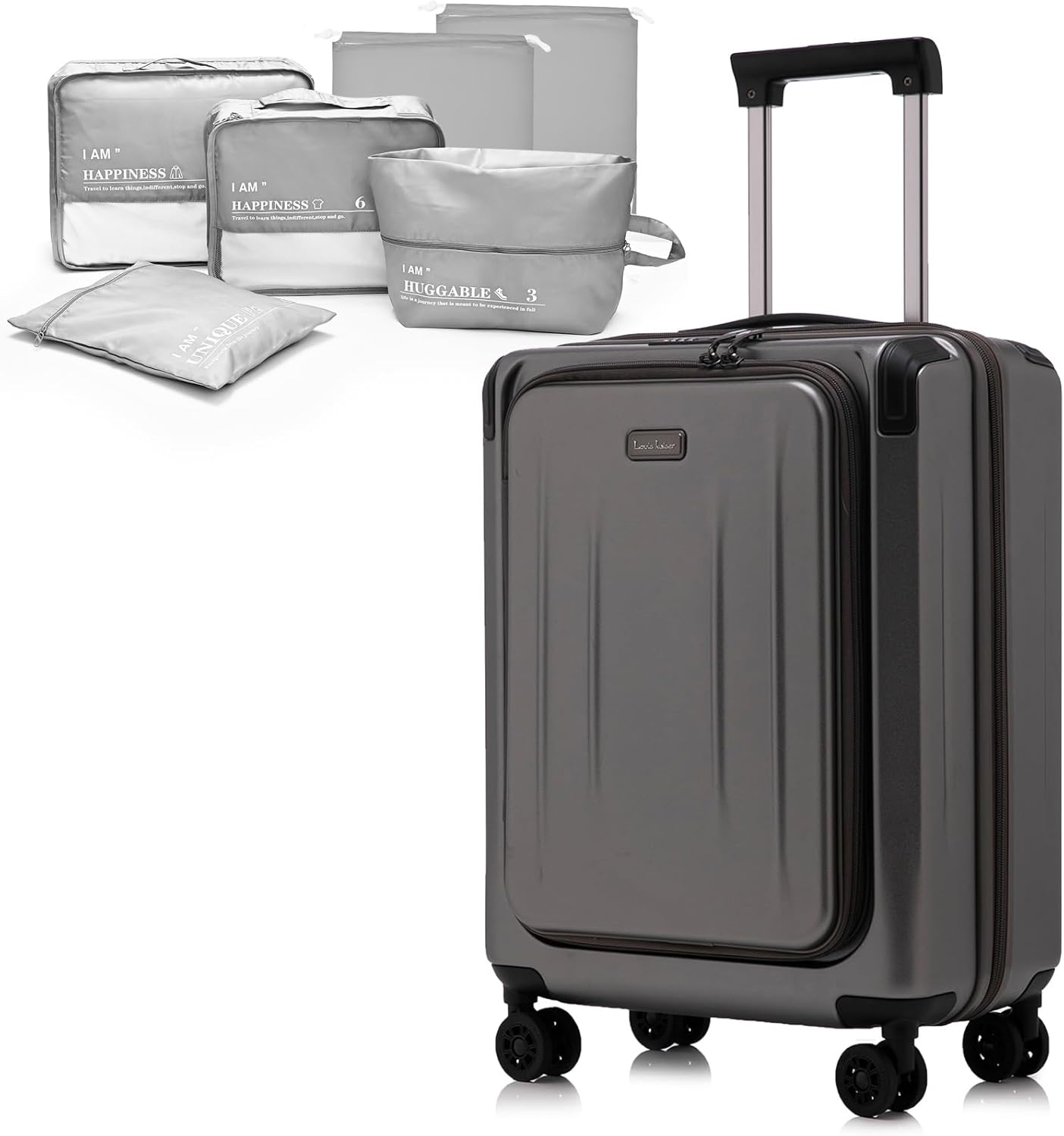 Premium Carry On Luggage, 20 Inch Top Opening Aluminum Frame Lightweight Airline Approved ABS+PC Hard Shell Suitcases with Silent Wheels, TSA Lock, Front Pocket and Wet-dry Separated Six-piece Set