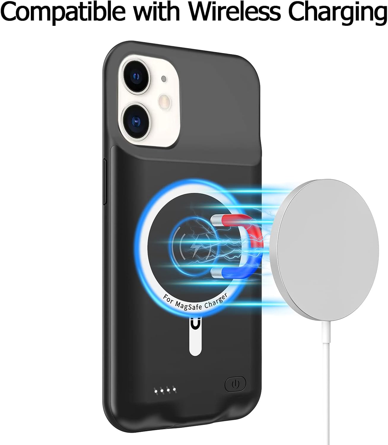Battery Case for iPhone 11, 10000mAh High Capacity Portable Charger Case Rechargeable Smart Battery Pack Charging Case with Wireless Charging Support Carplay Compatible for iPhone 11 (6.1 inch)-Black