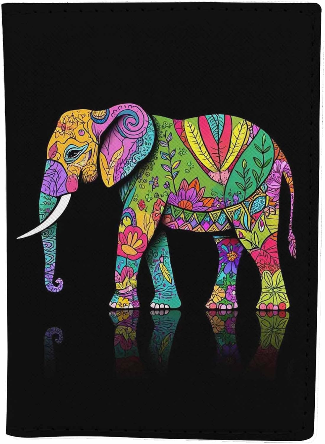Ornate Elephant Passport Holder for Travel Zentangle Flower Africa Animal PU Leather Passport Cover