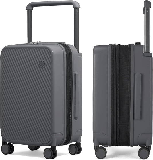 mixi Large Capacity Expandable Carry On Luggage Airline Approved 20'' Lightweight Luggage Wide Handle PC Hardshell Suitcases with Spinner Wheels & TSA Lock, Rock Gray
