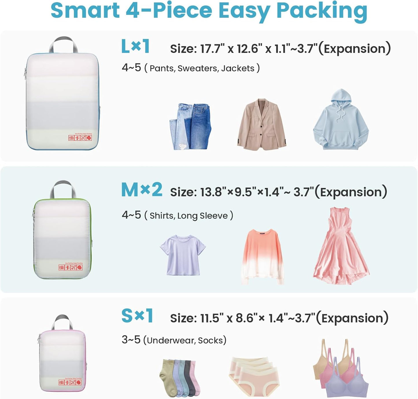 Cambond Compression Packing Cubes for Travel Women - Travel Bags Luggage Organizers Travel Essentials Compression Cubes for Travel Carry on Suitcases Organizer