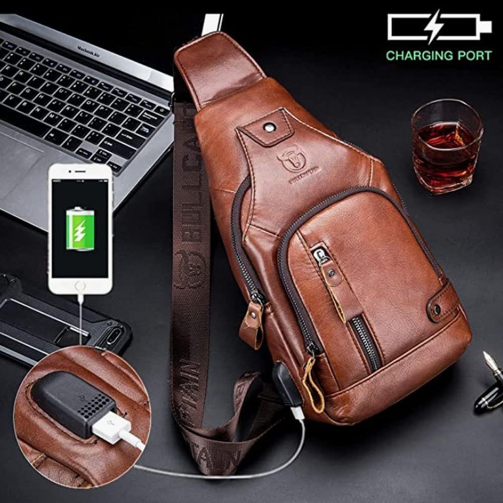 KPYWZER Vintage Leather Sling Bag Backpack for Men Crossbody Shoulder Chest Day Pack Backpacks