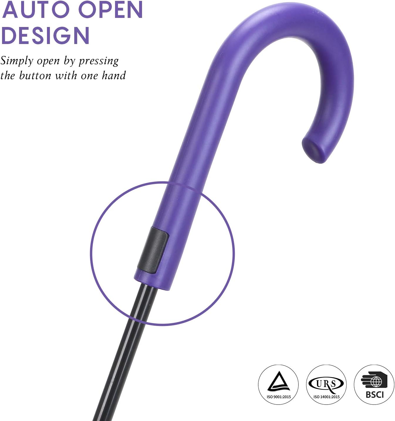 RUMBRELLA UV Stick Umbrella Auto Open UPF 50+ with J Hook Handle 51IN