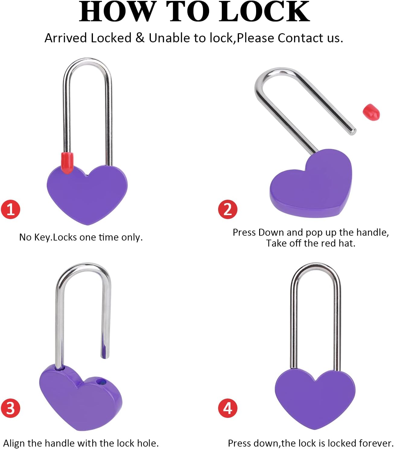 50 PCS Love Lock Heart Padlock, Purple Single Heart Wish Lock for Lovers Wedding, Bridge, Anniversary, Travel, Wish Day(No Key)