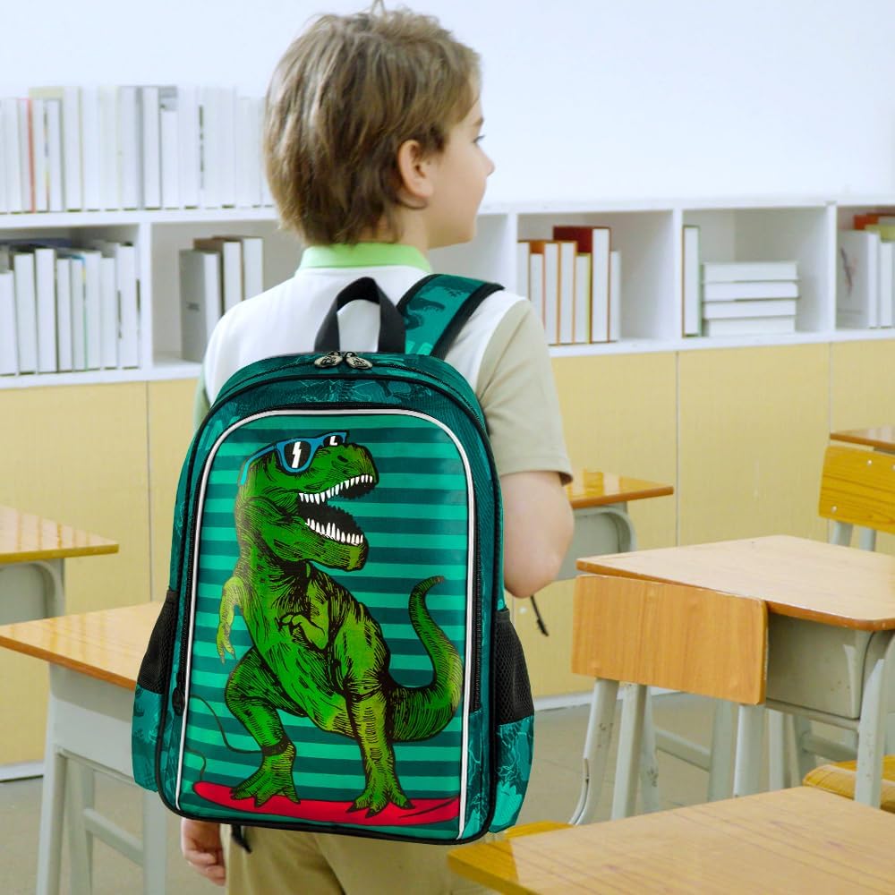 gxtvo 3PCS Kids Dinosaur Backpack for Boys, 16" Kids Bookbag with Lunch Box, Water Resistant School Bag for Elementary Prechool Toddler