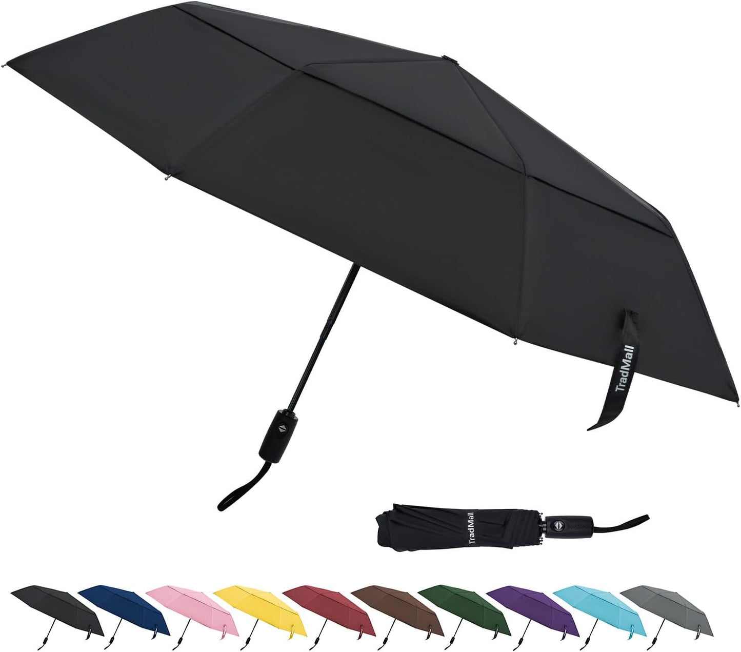 TradMall Travel Umbrella, 42/45 Inches Double Vented Canopy Windproof Automatic Strong Compact