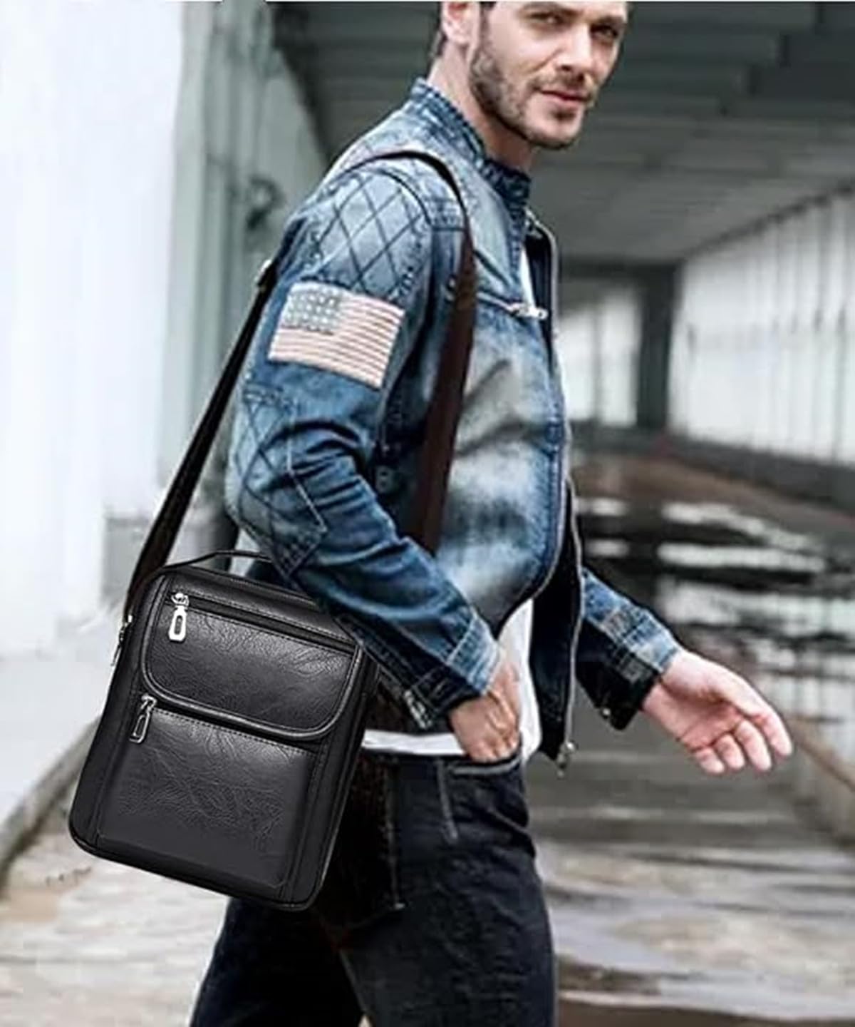 Zipper Buckle Leather Messenger Bag Vintage Handle Shoulder Crossbody Purse Genuine Leather for Daily Office Use