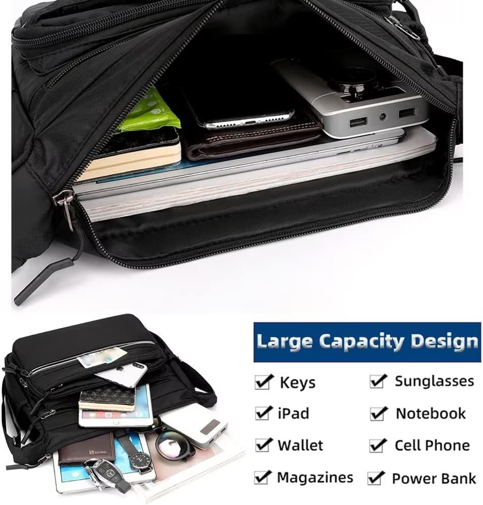 Mudono Messenger Bag for Men Nylon Waterproof Shoulder Bag Multi-pocket Crossbody Bag Daily Travel Bag Lightweight Satchel
