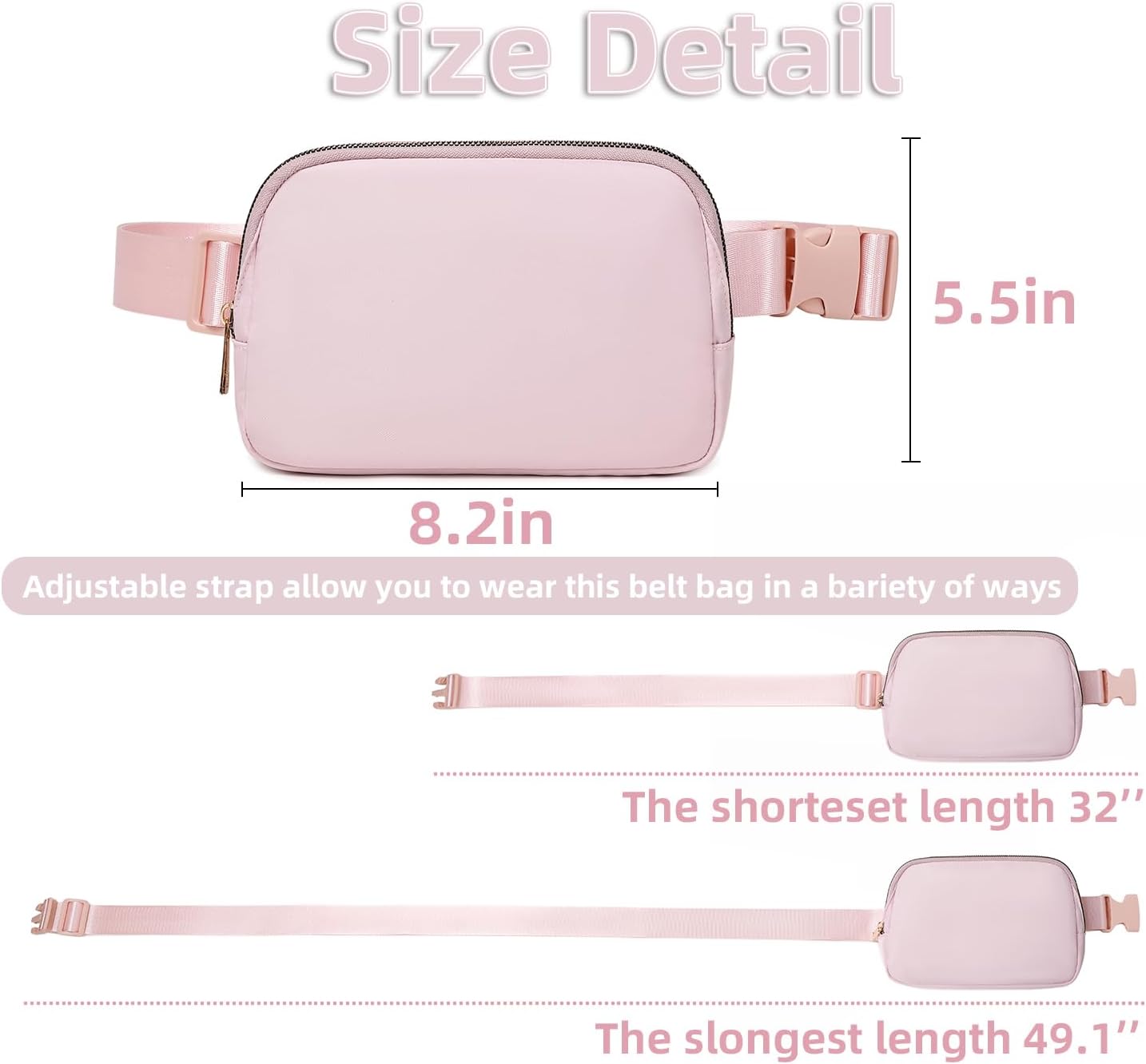 Belt Bag for Women, Cross Body Fanny Pack Fashion Waist Packs Everywhere Belt Bag with Adjustable Strap Gifts for Teen Girls Women Men (Pink)