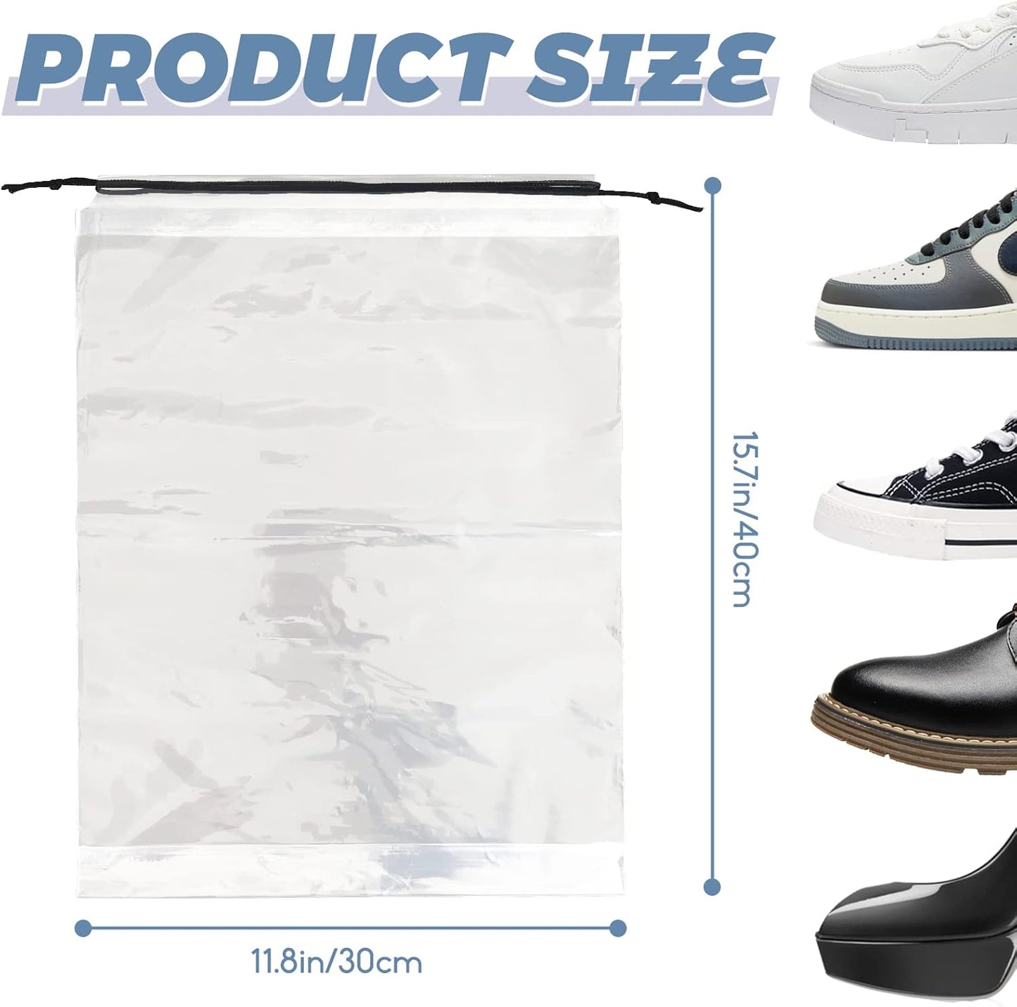 50 Pcs Shoe Bags for Travel,Large Transparent Travel Shoe Bags for Packing,Clear Plastic Drawstring