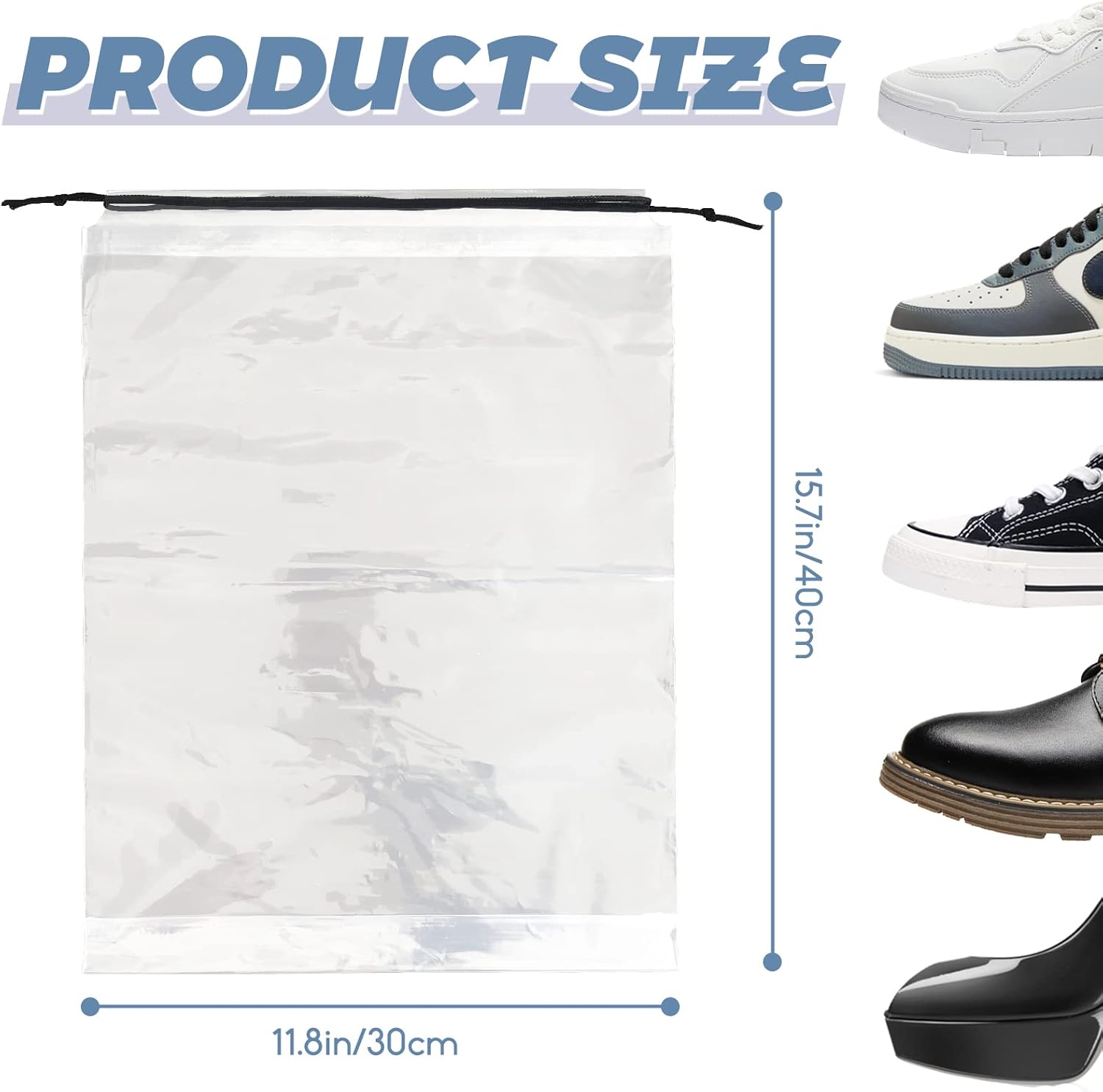 50 Pcs Shoe Bags for Travel,Large Transparent Travel Shoe Bags for Packing,Clear Plastic Drawstring