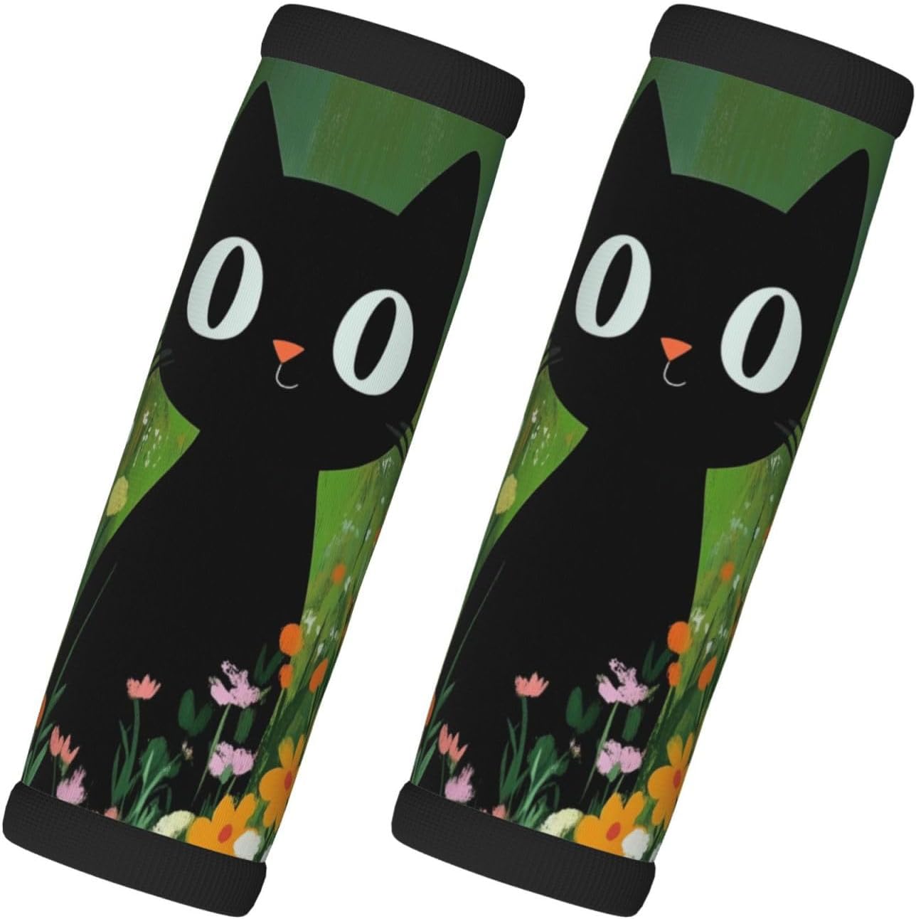Cute Black Cat Flower Painting Luggage Handles Wrap Grips For Suitcases Luggage Travel Accessories For Airplane 2pcs