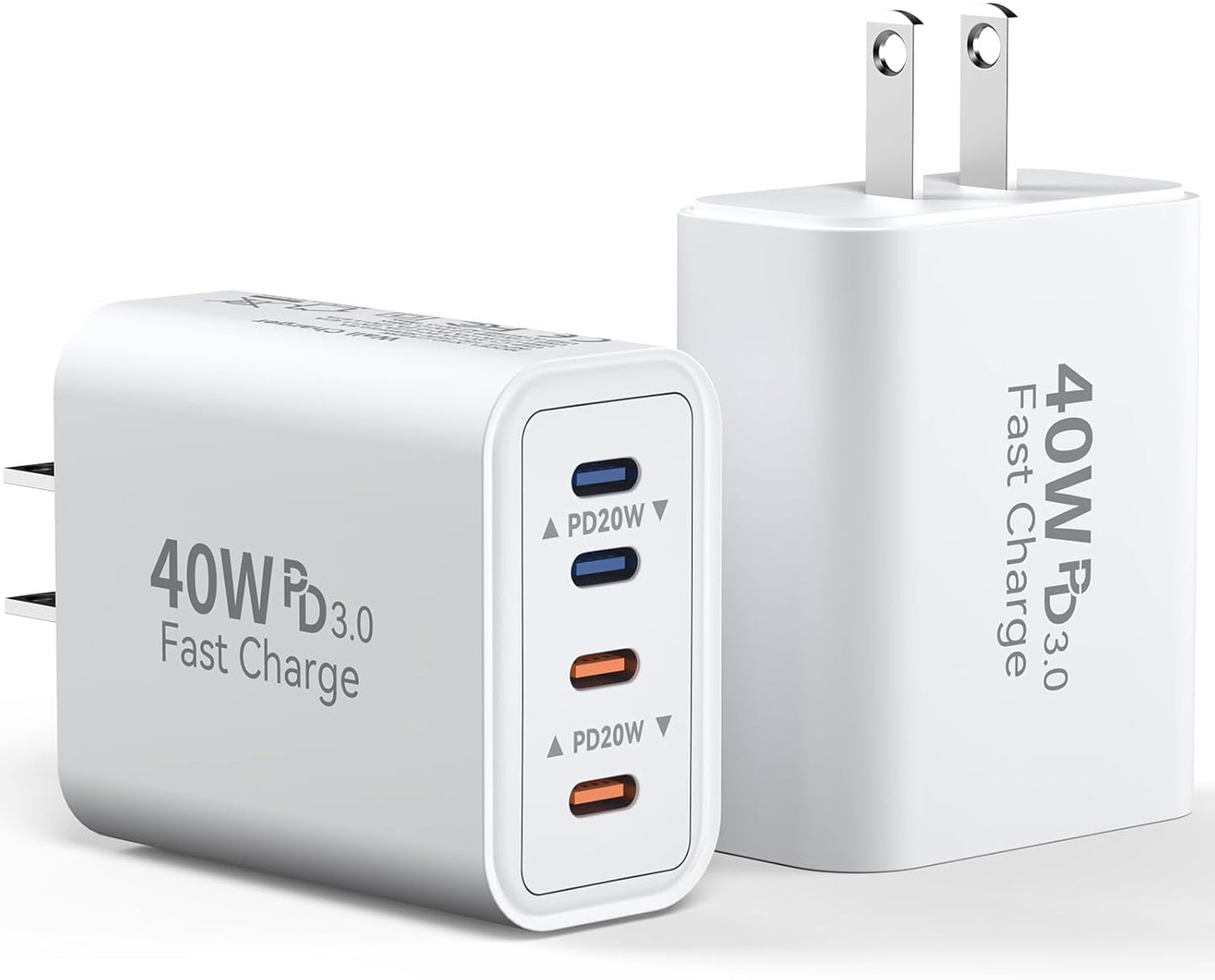 USB C Charger Block, 40W 4 Ports Type C Charger Fast Phone Charging Cubes USBC Plugs for Wall Outlet Brick Power Adapter Box for iPhone 16/15/14/13/12/11 Pro Max, iPad, Galaxy, Pixel, 2Pack
