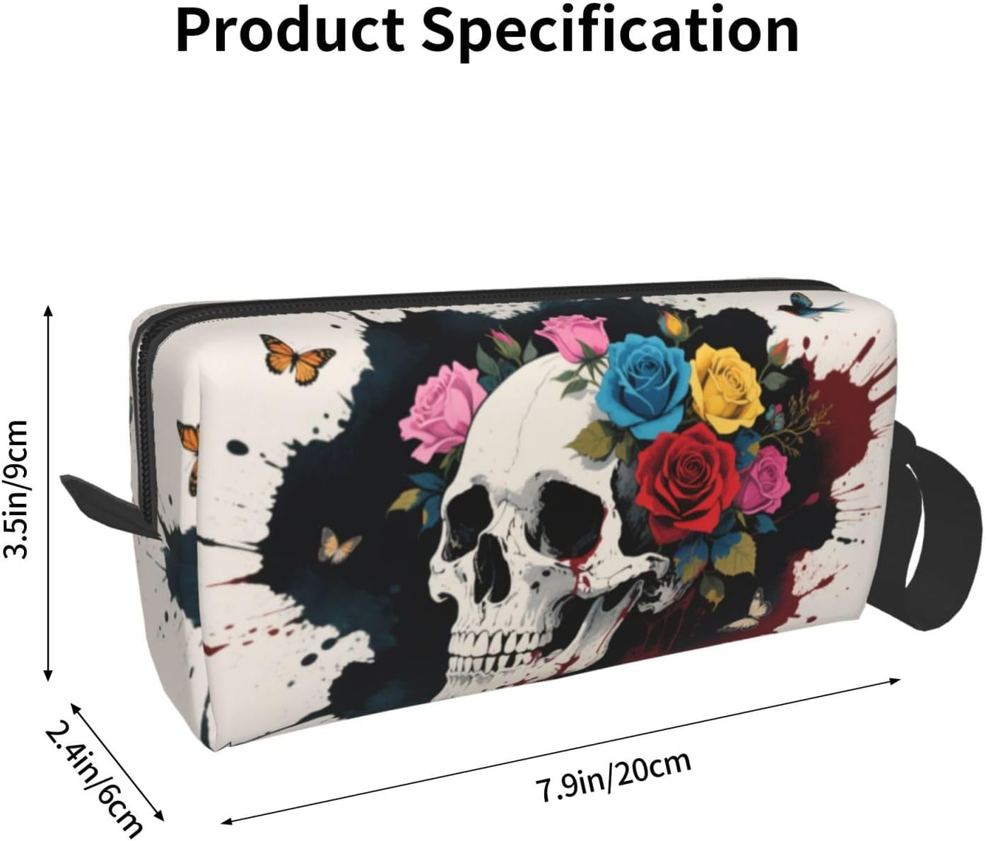 Bold Skull & Roses Makeup Bag Small Compact & Durable Travel Cosmetic Bag Organizer Oxford Fabric Impact-Resistant Multi-Purpose Storage Perfect for Travel, Gym, Daily Use