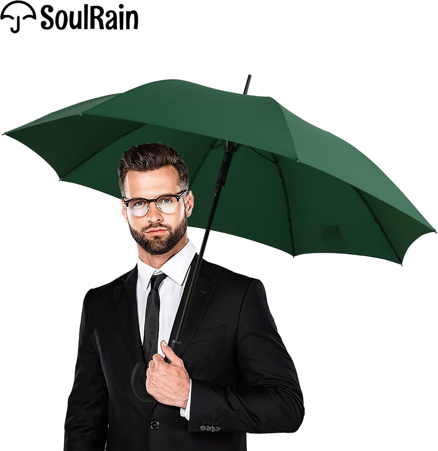 SoulRain 50 Inch Large Stick Umbrella Windproof Automatic Open Oversized J Handle Umbrellas for Men and Women Unbreakable Strong Travel Golf Umbrella