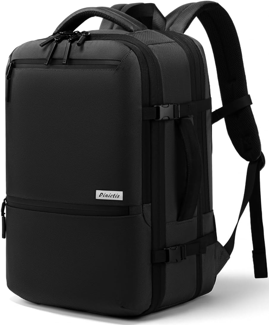 Dinictis Vacuum Seal Travel Backpack 60L Built-in Pump, Expandable Backpack with Vacuum Compression fits 17 inch Laptop, Waterproof Carry On Suitcase Luggage suit for Short Trip and Business-Black