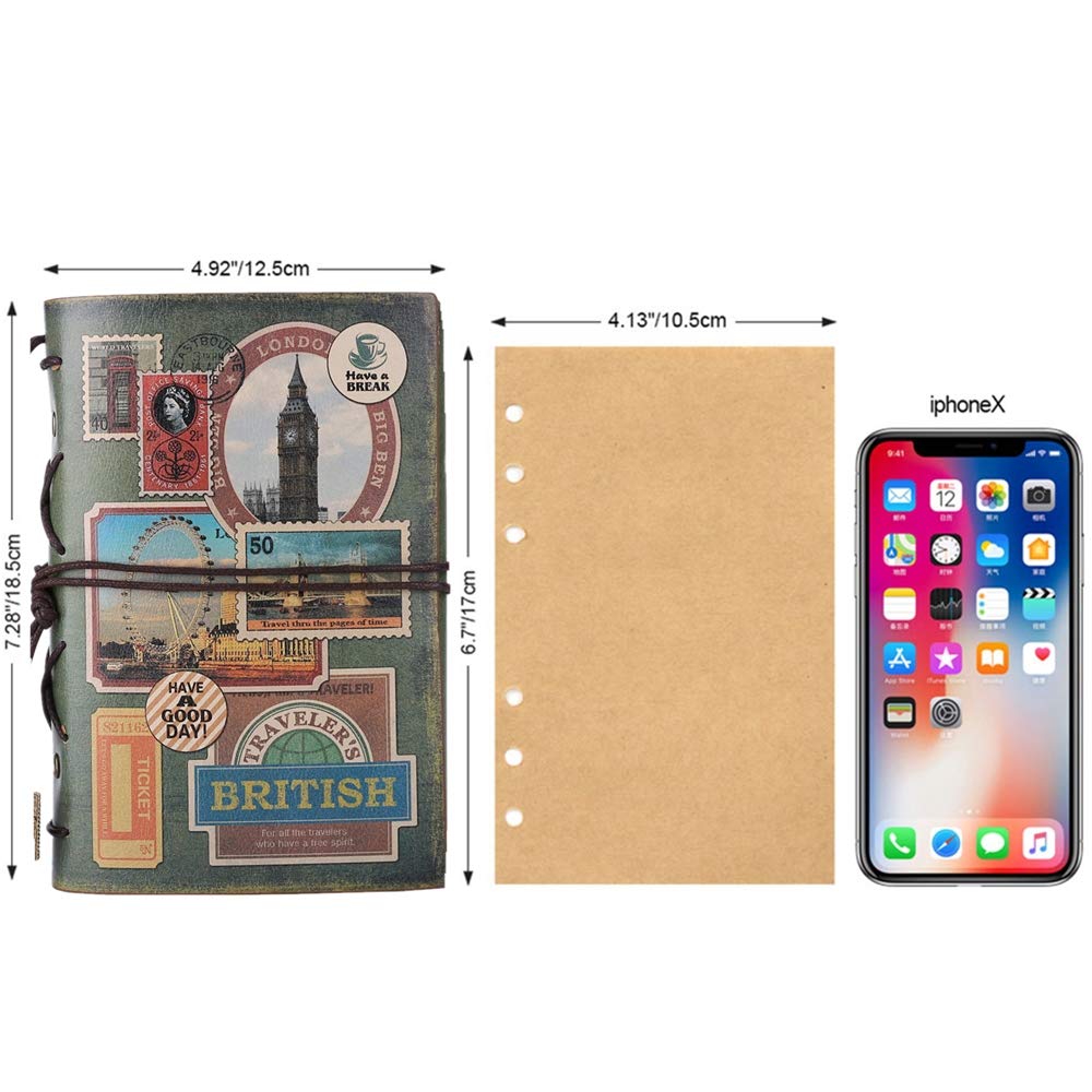 Refillable Journal Notebook, Vintage Travel Diary with Blank Pages, Gifts