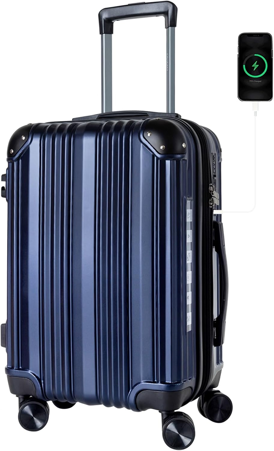 OUZZO 20 Inch Carry On Luggage with USB Port, 22x14x9 Airline Approved, Hardshell Expandable Suitcase with Spinner Wheels, TSA Lock, Corner Protectors, Travel Luggage for Business & Plane – Blue