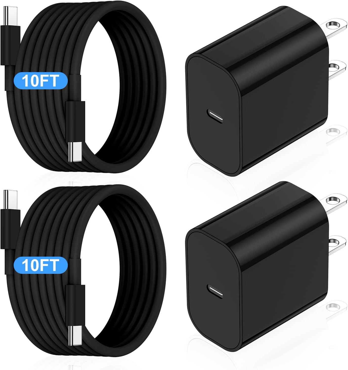 iPhone 17 16 15 Fast Charger Block and 10ft USB C to C Cable Cord Long for Apple iPhone 17 Pro Max/17 Air/16e/16 Plus/15/iPad Mini/Samsung,Type C Wall Charging Power Adapter Plug Cube Brick-Black